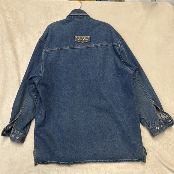 Vintage Paco Jacket Mens M Blue Denim Jean Chore Coat Emblem PACO Button Y2K - Picture 5 of 8